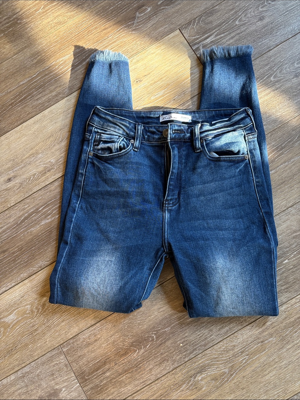 KanCan Dark Blue Frayed Hem Skinny Jeans